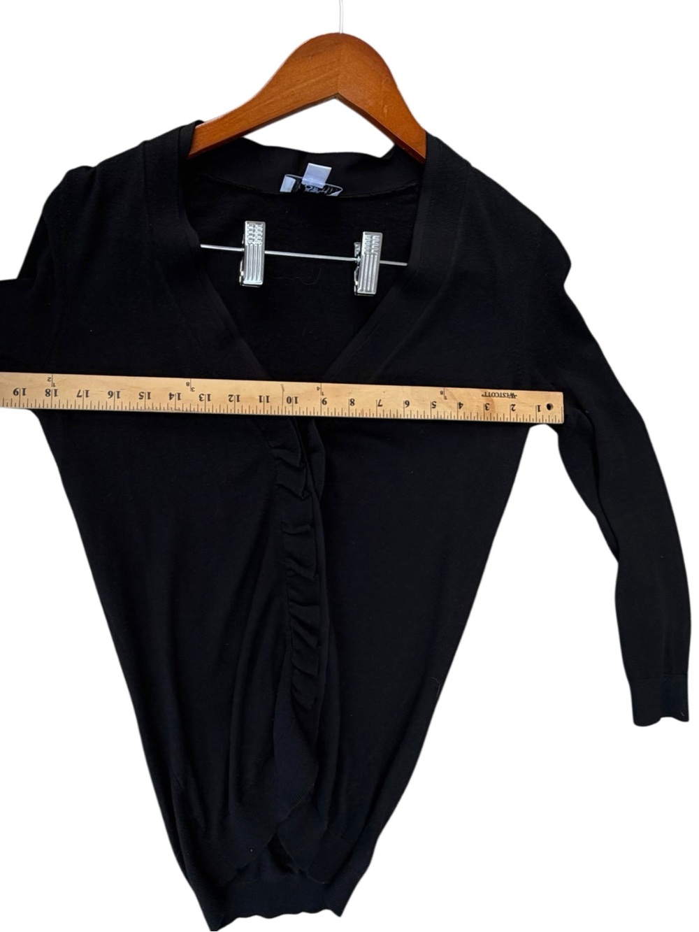 ANN TAYLOR LOFT  Black Cardigan Ruffle Sweater Size petite small Long Sleeve - Picture 4 of 9